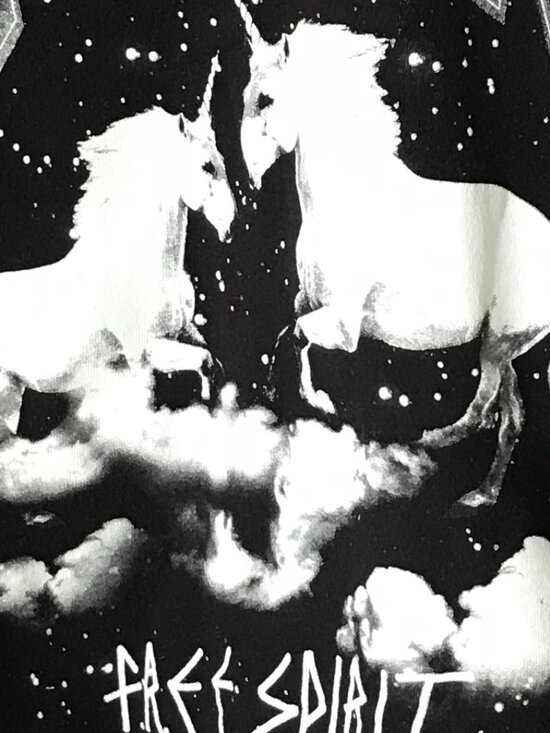 Upcycled Girls Unicorn Flannel Shirt: Reworked Graphic Tee Black White Size 8-12 - Picture 9 of 11